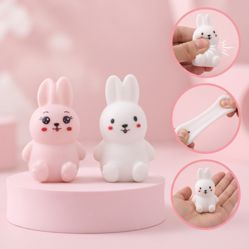 Tavşan Tasarımlı Squishy - 12'li Paket - Karışık Renk - Yumuşak Oyuncak - görsel 3